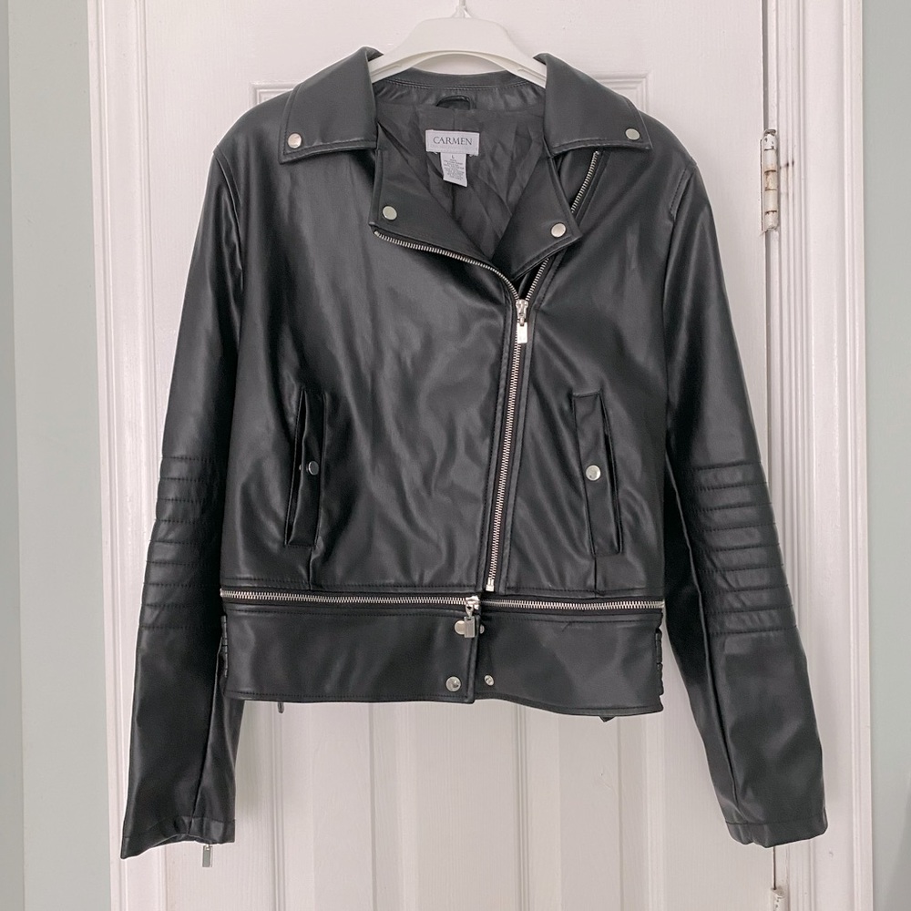 Carmen Marc Valvo Faux Leather Moto Jacket Large